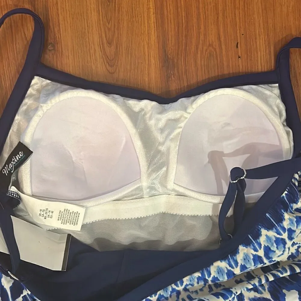 NWT Maxine blue and white one piece bathing suit size 10 swimsuit - Picture 6 of 6